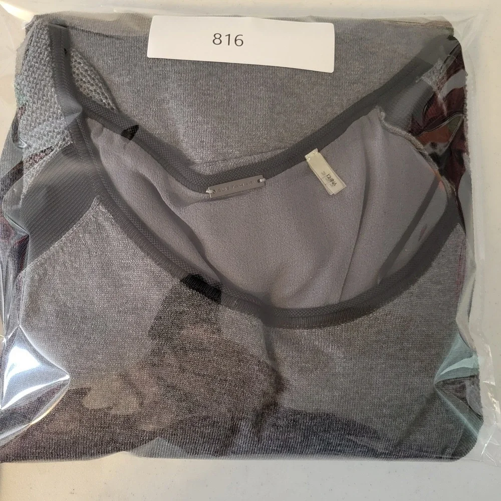 Elie Tahari Merino Wool Silk Trim Layered Hem Sweater Grey Womens Med WhimsiGoth